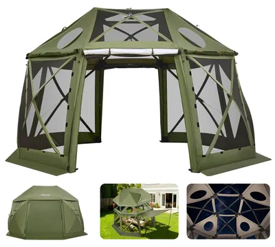 Produktbild von VEVOR Pop-up Pavillon Bildschirmzelt, 3,6 x 3,6 m großes 6-seitiges Campingdachzelt mit abnehmbarem Dach & Tragetasche, schnell aufstellbar & beißfest, Bildschirmhaus Sonnenschutz für 8-10 Personen Gartenpatio, grün, 3.96x3.96 m, Grün-b