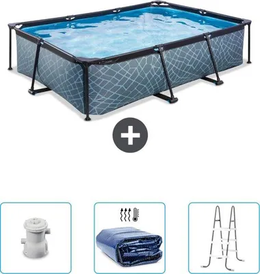 Produktbild von Rechteckiges Schwimmbecken - 300 x 200 x 65 cm - Mit Pumpe - Solarschutz - Leiter - Jetzt besonders günstig