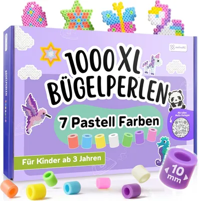 Productafbeelding van Grote strijkkralen 10 mm [navulverpakking van 1000 stuks] in 7 pastelkleuren - met 30+ sjablonen downloaden - XL strijkkralen