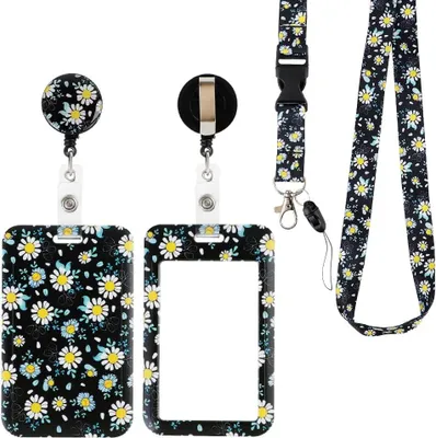 Produktbild von Allecto Premium - ID-Kartenhalter mit Lanyard für Frauen - Pflegekräfte und Studenten - Gänseblümchen-Design