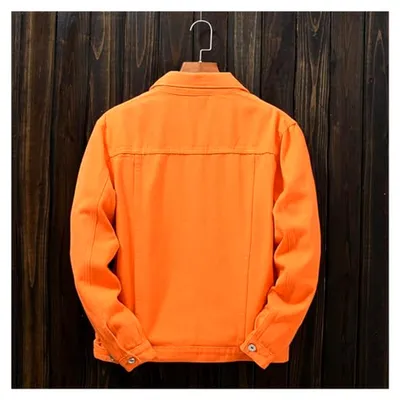 Produktbild von Herren Frühling Orange Jeansjacke Einfarbig Lose Freizeitjacke