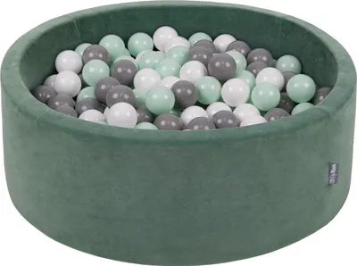 Obrázok produktu pre KiddyMoon guľatý bazén s loptičkami Velvet Ball Pool 90x30cm/200 loptičiek ∅ 7 cm loptičkové jamy pre bábätká na hranie do vane pre batoľatá, vyrobené v EÚ, Forest Green: White/Grey/Mint