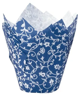 Immagine prodotto di Demmler carta per muffin a tulipano blu con motivo bianco - Contenuto 24 pezzi, diametro circa 5cm - 1616512410
