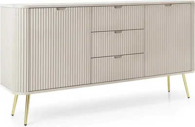 Produktbild von Kommode Porto 2D3S 168 cm Cashmere mit Zwei Türen, Drei Schubladen und Goldenen Metallfüßen