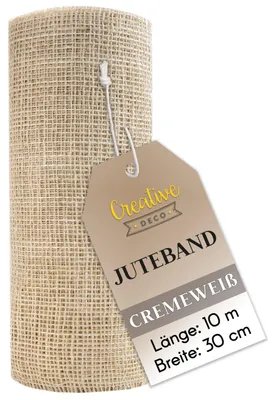 Productafbeelding van Creative Deco Jute Lint Wit, Rol 30 cm Breed 10 m Lang, Natuurlijke Stof