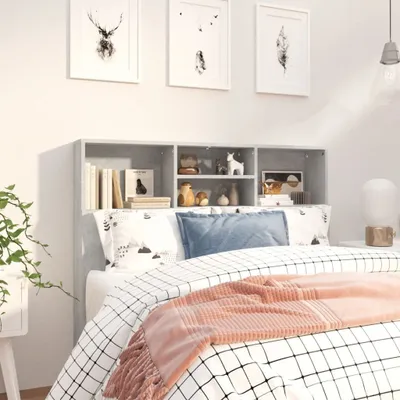Obrázok produktu pre vidaXL Čelo postele s policami betónová sivá 120x19x103,5 cm - Skrinka na čelo postele - Skrinky na čelo postele - Skrinka na čelo postele