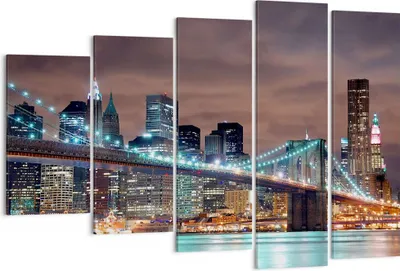 Produktbild von Bild auf Leinwand - Leinwandbild - Stadt Brücke Wolkenkratzer - 150x100cm - Wand Bild - Wanddeko - Leinwanddruck - Bilder - Kunstdruck - Wanddekoration - Leinwand bilder - Wandkunst - EG150x100-0218