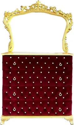 Produktbild von Casa Padrino Barock Schlafzimmer Kommode mit Glitzersteinen und elegantem Wandspiegel Boardeauxrot / Gold - Schlafzimmer Möbel im Barockstil