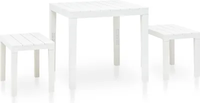 Produktbild von The Living Store Gartentisch mit 2 Bänken Kunststoff Weiß