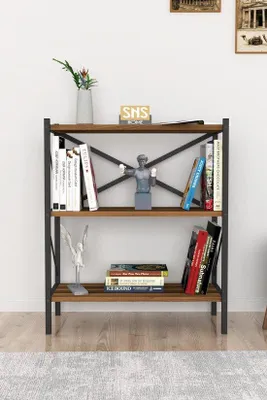 Immagine prodotto di Libreria Bofigo con 3 ripiani, struttura in metallo effetto legno, 66 x 34 x 85 cm