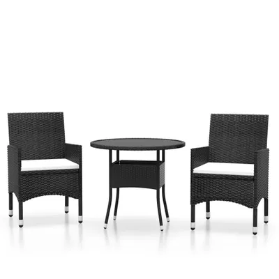 Produktbild von 3-tlg. Garten-Essgruppe Poly Rattan Schwarz