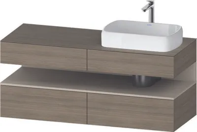 Produktbild von Duravit Qatego Konsolenwaschtischunterbau, 2 Auszüge, 2 Schubkästen, Ausschnitt rechts, 1400x550x600mm, Nische Taupe Supermatt, QA4766083350010
