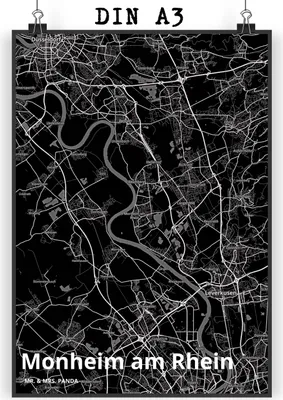 Produktbild von Mr. & Mrs. Panda Bild Monheim am Rhein DIN A3 - Geschenk, Plakat, drucke, wanddeko, Stadt, Kunstdruck, Wandbild, Dorf Karte Landkarte Map Stadtplan