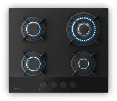 Gaskochfeld 60 cm, 4 Brenner, 8000 W, LPG/Erdgas, schwarz