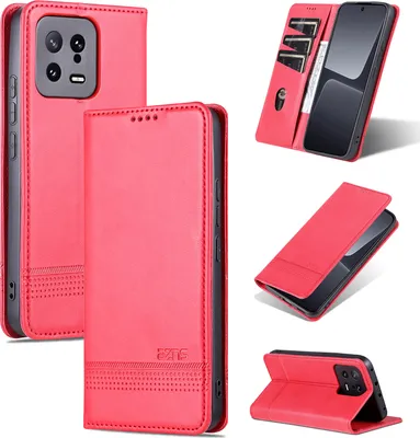 Produktbild von Leder Hülle für Xiaomi 13, Klapphüllen Brieftasche Magnetverschluss Ständer Schutzhülle Rosa