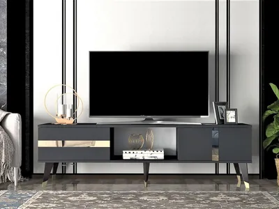 Obrázok produktu pre Skye Decor, TV stolík/skrinka - Vekika 2 (antracit + zlatá)