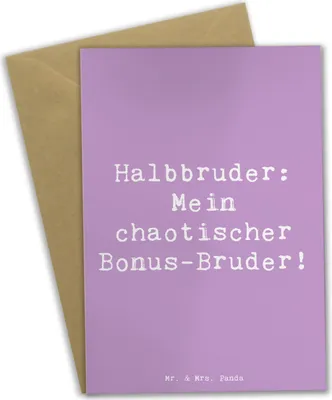 Produktbild von Mr. & Mrs. Panda Klappkarte Spruch Halbbruder Chaos - Lavendeltraum - Geschenk, genesungskarte, Verbundenheit, Beziehung, Geschwister, Glückwunschkarte, Dankeschön