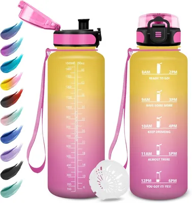 Productafbeelding van Motivatie drinkfles 1,5 liter - Lekvrij - Met tijdmarkering