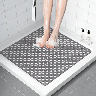 Immagine prodotto di Tappetino antiscivolo per doccia, 70x70 cm, in TPE grigio, con ventose e fori di scarico