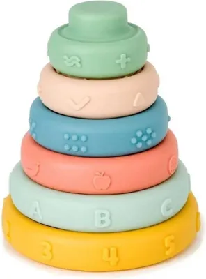 Image de BabyToLove Stack and Learn Anneaux sensoriels souples - pyramide éducative à empiler pour bébés