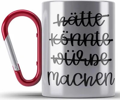 Produktbild von Trendation - Hätte Könnte Würde Machen Edelstahl Tasse Karabiner Motivation Entrepreneur Karabiner Edelstahl Tasse Karabiner Edelstahl Sprüche Selbstständig (Rot)