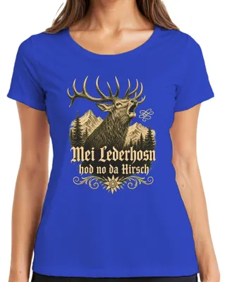 Obrázok produktu pre Mei Lederhosn – Dámske tričko s motívom "Hirsch Bayern  Lederhose Dirndl", modré, veľkosť XL
