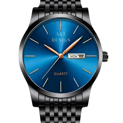 Produktbild von Herren Uhr Armbanduhr Männer Uhr Datum Luxus Edelstahl Herrenuhr Quarz Schwarz