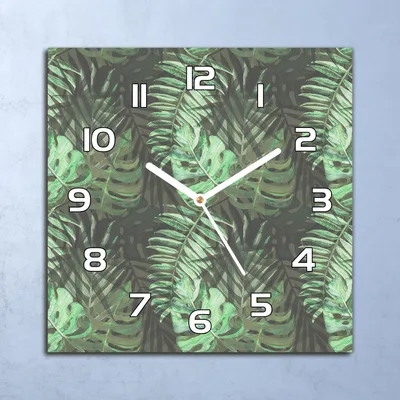 Produktbild von Deko Glasuhr Wanduhr 30x30 Dunkle Blätter Quarz Küchenuhr Bürouhr