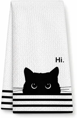 Produktbild von Schwarze Katzen Geschirrhandtücher mit Waffelstruktur, Küchenhandtücher aus Polyester, Dekorative Handtücher für Bad und Tisch, Geschenkidee für Katzenfreunde