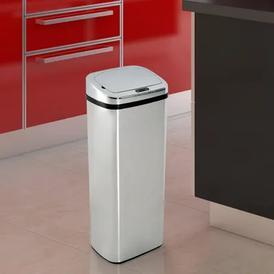 Image de Poubelle automatique en acier de 50 litres | Couleur : argent | Dimensions : 12,99 x 9,84 x 33,07 cm