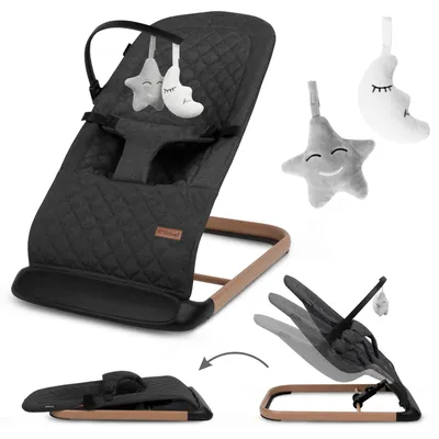 Produktbild von Kidwell LARO Babywippe – Ergonomische Babyschaukel mit 3-Punkt-Gurt, 3-fach verstellbarer Rückenlehne, Spielbogen & faltbar (Black/Wooden)