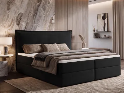 Produktbild von Boxspringbett ARENO 140x200 cm Komplett-Set mit Bettkasten, Bonell-Matratze H3 und Topper - Schwarz