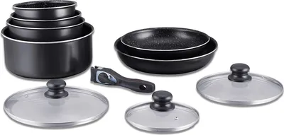 Produktbild von Induktionskochset mit 10 Teilen, inkl. Pannen mit abnehmbarem Griff und Steencoating