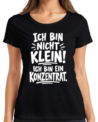 Productafbeelding van Ik ben niet klein, ik ben een geconcentreerde dosis humor. Grappig dames T-shirt, zwart, maat M