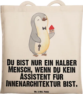 Produktbild von Mr. & Mrs. Panda Uni Tasche Assistent für Innenarchitektur Herz - Transparent - Geschenk, Schultasche, Tote Bag, Laptoptasche, Shopping, Beutel