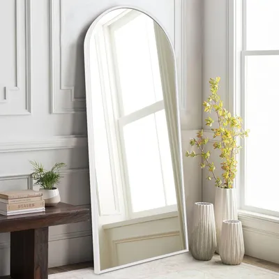 Zdjęcie produktu dla Lustro panoramiczne, zakrzywione, białe, 120 x 40 cm, rama aluminiowa, lustro do zawieszenia na ścianie