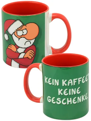 Produktbild von Ralph Ruthe Tasse - XMAS Kein Kaffee? Keine Geschenke. Kaffeetasse Becher aus Keramik Grün Rot 320 ml