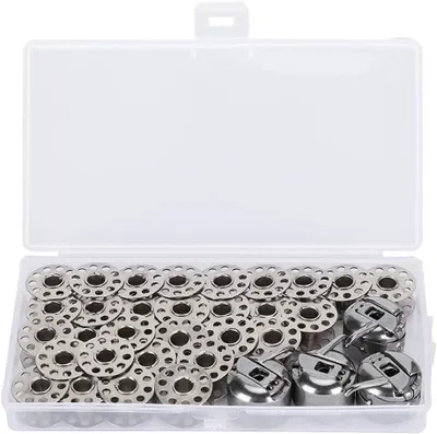 Produktbild von Metallspulen Set, 30 Stück, mit Spulgehäusen und Aufbewahrungsbox, für Nähmaschinen