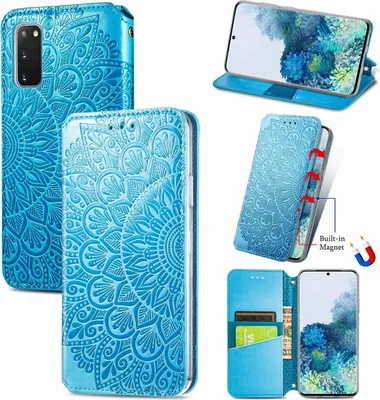 Produktbild von Handyhülle Schutztasche Case Cover Klapptache Wallet Bumper Etuis Mandala Blumen, Für Handy:Samsung Galaxy S21 Ultra, Farbe:Blau