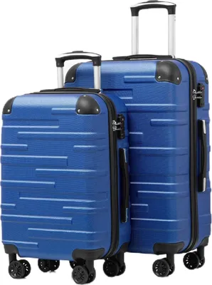 Produktbild von COOLIFE Hartschalen-Koffer Set 2tlg ABS Rollkoffer Navy Blau 4 Rollen - TSA-Schloss
