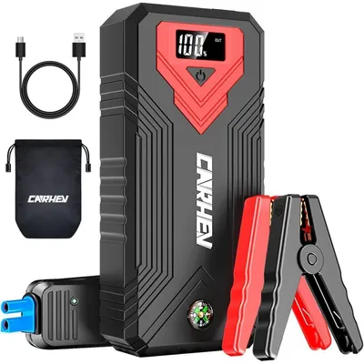 Immagine prodotto di Powerbank di avviamento di emergenza Starthilfe 4000A per auto, avviatore da 12V con ricarica USB rapida e torcia LED