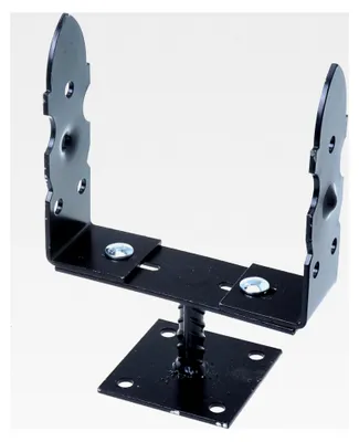Produktbild von Pfostenträger mit Schraubplatte, verstellbar 0-200mm, Stahl pulverbeschichtet in Schwarz für Holzpfosten, U-Form