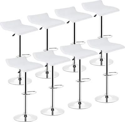 Produktbild von Barhocker 8er Set höhenverstellbar mit Rückenlehne und Armlehne Weiß