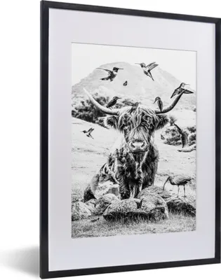 Produktbild von MuchoWow® Gerahmtes Poster Schottischer Highlander - Tiere - Berg 30x40 cm - Poster mit Schwarzem Bilderrahmen Wandposter Rahmen Foto Bilder - Wandposter Schlafzimmer