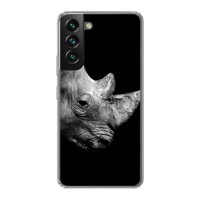 Produktbild von MuchoWow® Handyhülle Schutzhülle Hülle für Samsung Galaxy S22 Portrait Nashorn auf schwarzem Hintergrund Silikon Softcase Handy Hülle - Mobiltelefonhülle