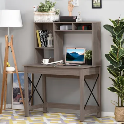 Image de Étagère à livres - Bibliothèque - Rangement - Étagère murale - Meuble à compartiments - Bureau 2 en 1 avec bibliothèque