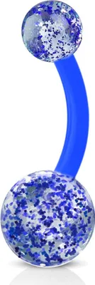 Produktbild von viva-adorno Bauchnabel Piercing Banane Barbell flexibel Kunststoff Glitzer Kugeln Acryl Z319, blau