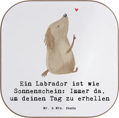 Produktbild von Mr. & Mrs. Panda Tassenuntersetzer Labrador Sonnenschein - Weiß - Geschenk, Hunderasse, kinderfreundlich, Tischuntersetzer, energiegeladener Hund, Tassen Untersetzer