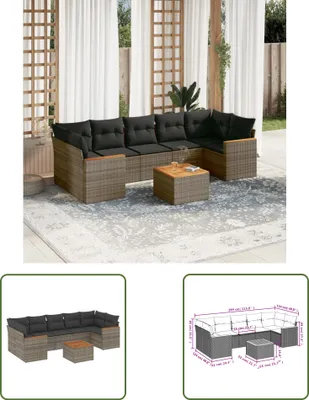 Produktbild von The Living Store 8-tlg. Garten-Sofagarnitur mit Kissen Grau Poly Rattan
