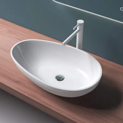 Produktbild von Mai & Mai Waschbecken 59,8x36x14cm oval Aufsatzwaschbecken in Weiß glänzend ohne Hahnloch und Überlauf Col809